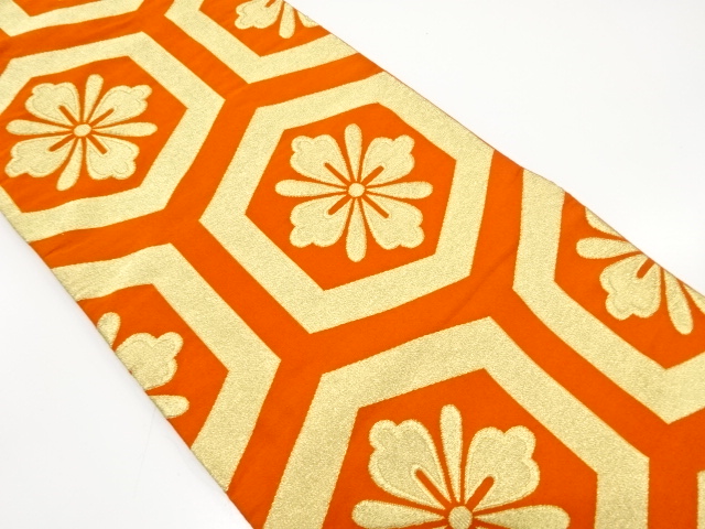 JAPANESE KIMONO / ANTIQUE FUKURO OBI / SILK / WOVEN FLOWER KIKKO PATTERN